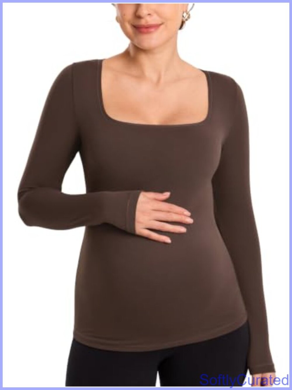 Maternity Square Neck Long Sleeve Tshirt Slim Fit Layering Top